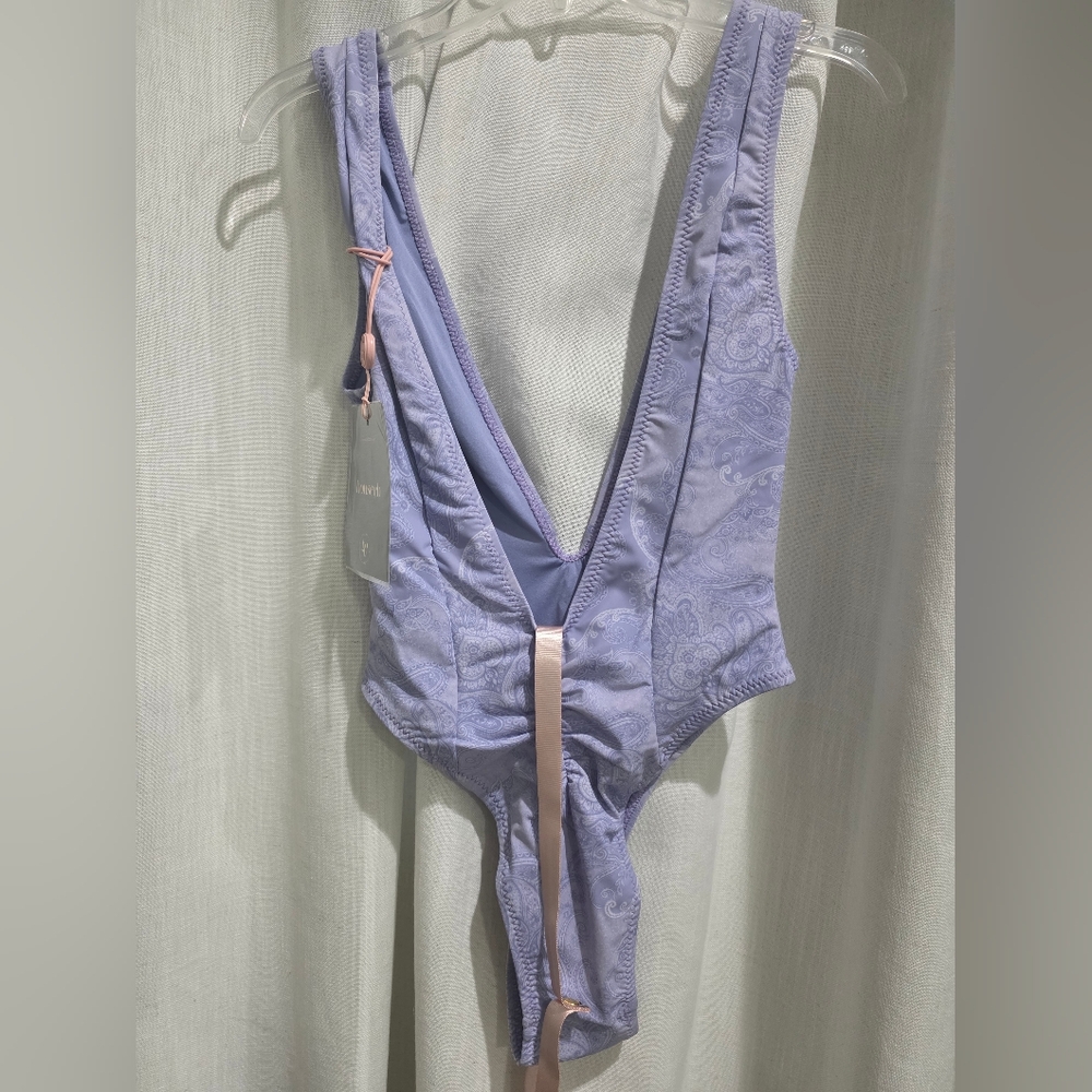 House Of CB Martinique Lavender Paisley print plunge One Piece swimsuit XL - Picture 5 of 6